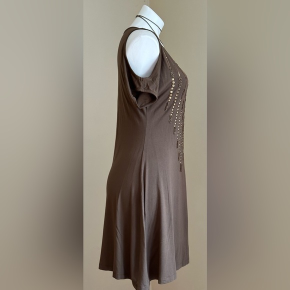 Charming Charlie NWT Olive Green Open Sleeves For Shoulders  Gold beading SZ S - Picture 7 of 12
